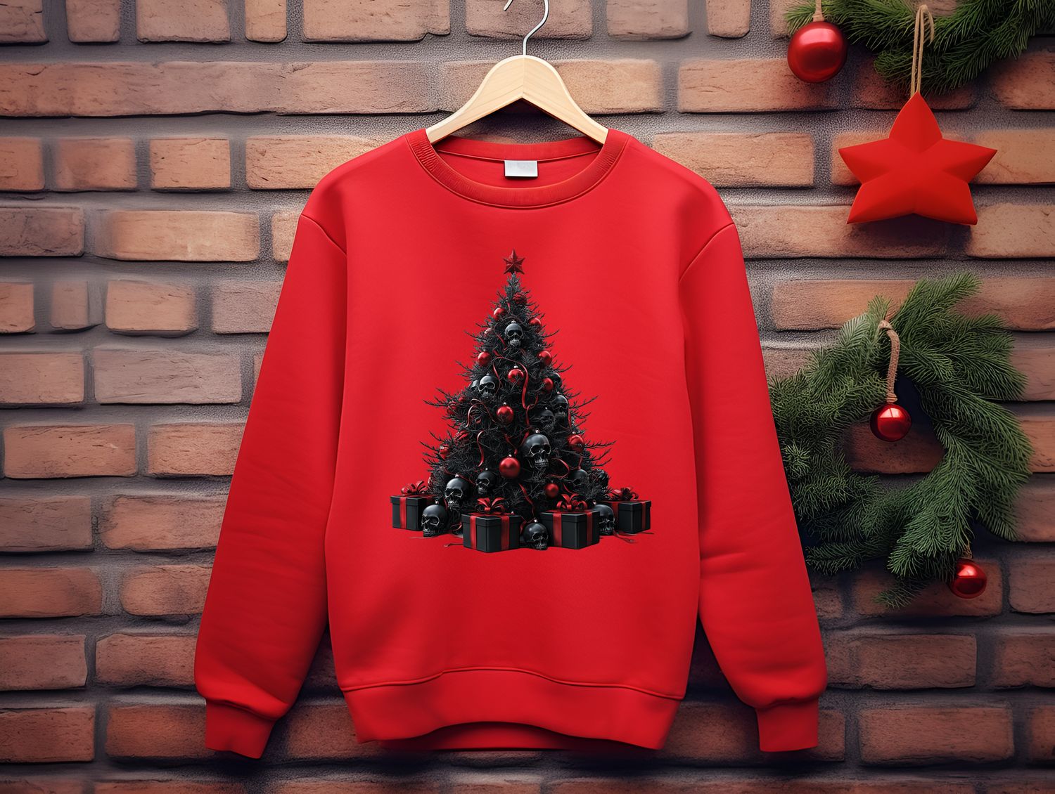 Black Skellie Tree Christmas DTF Print