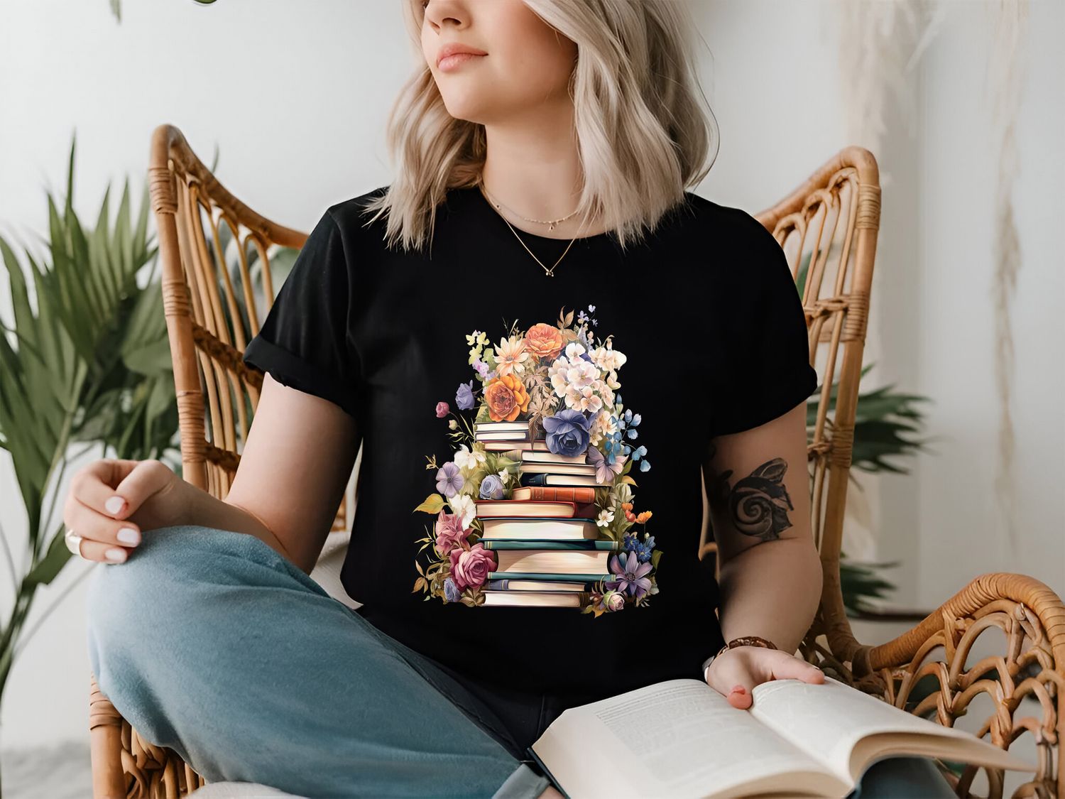 Floral Stacked Books DTF Print