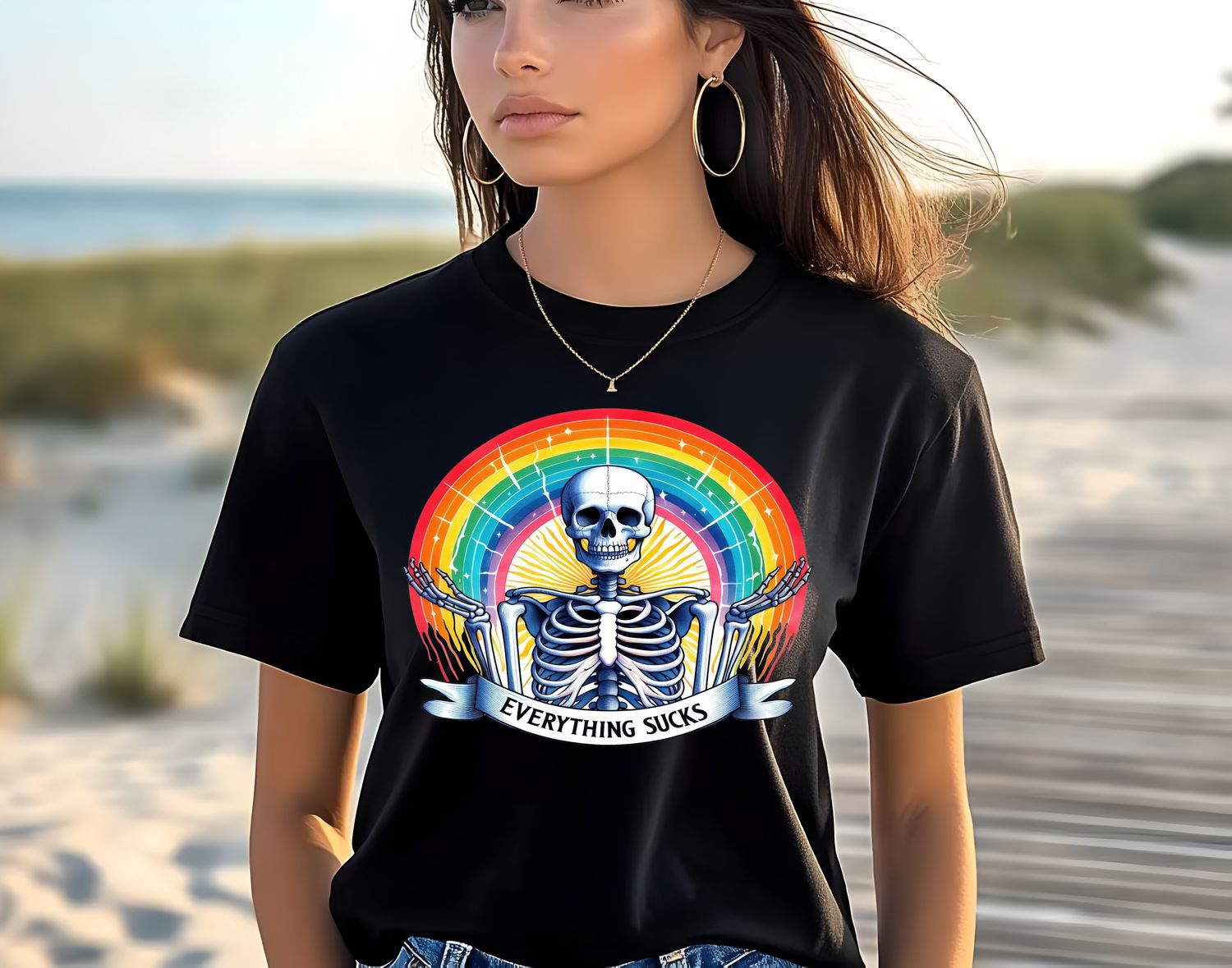 Everything Sucks Rainbow Skellie DTF Print