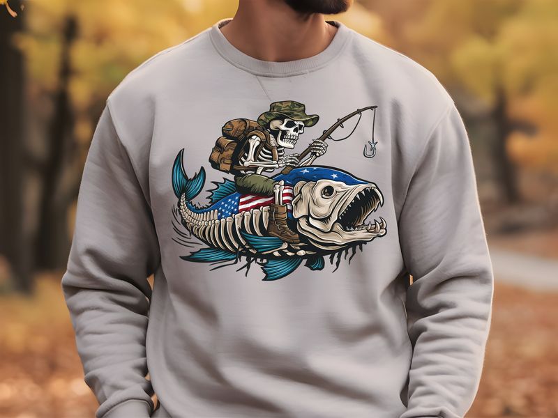 Skeleton Fishing DTF Print