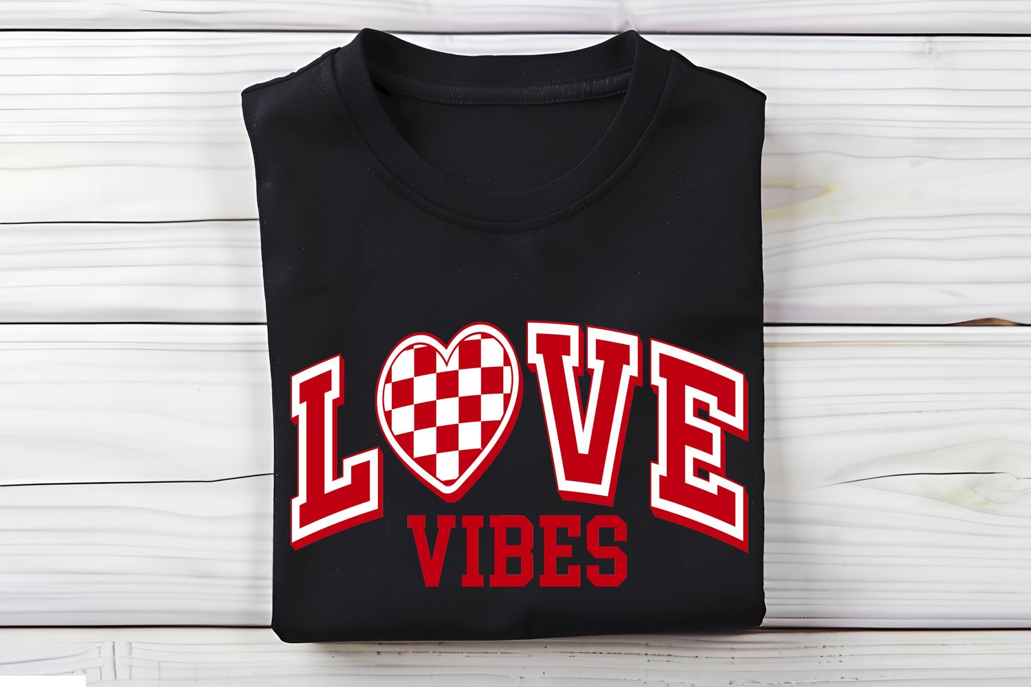 Love Vibes Varsity Heart Checkered DTF Print