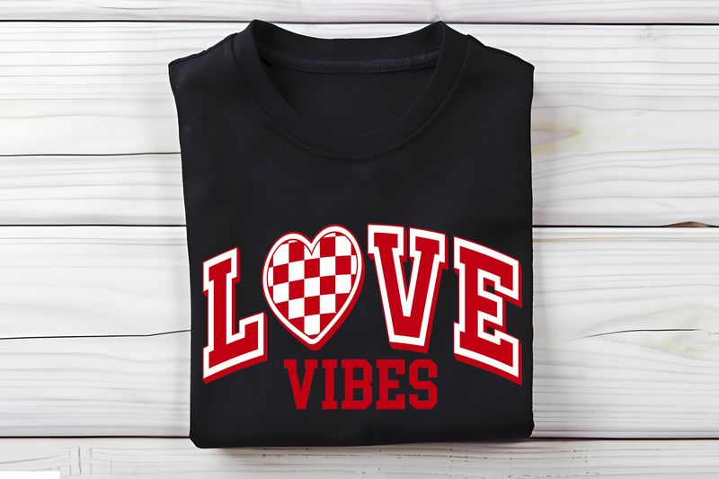 Love Vibes Varsity Heart Checkered DTF Print