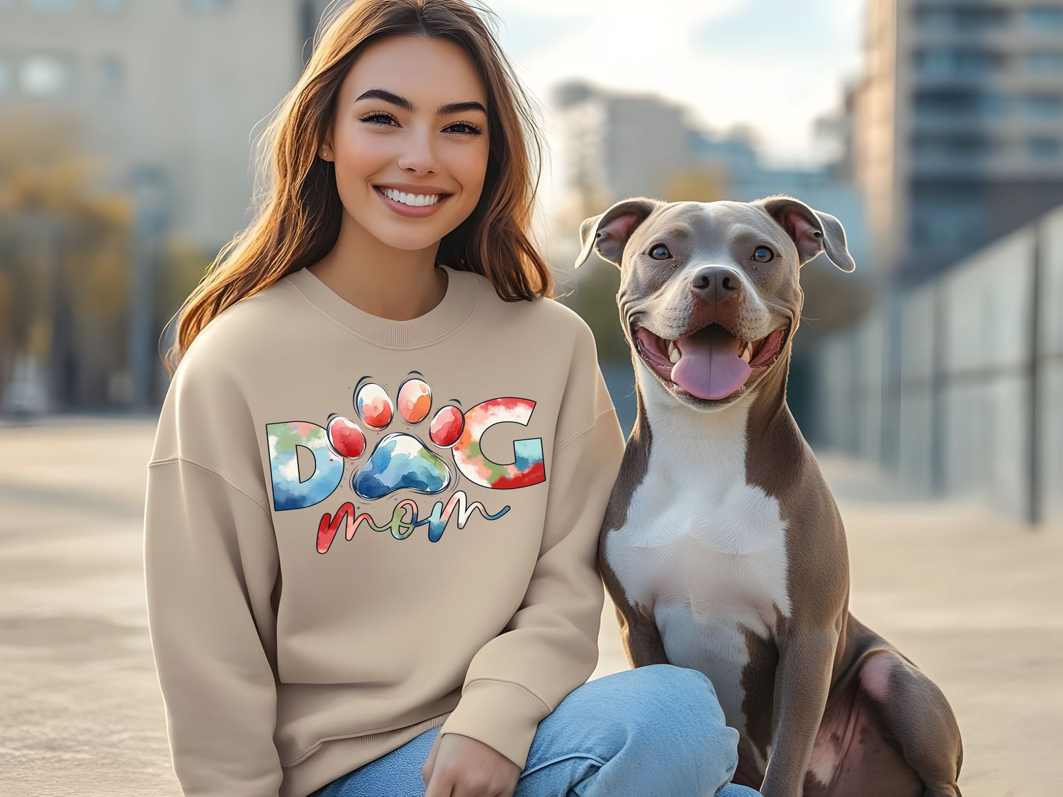 Dog Mom Watercolor Paw Print DTF Print