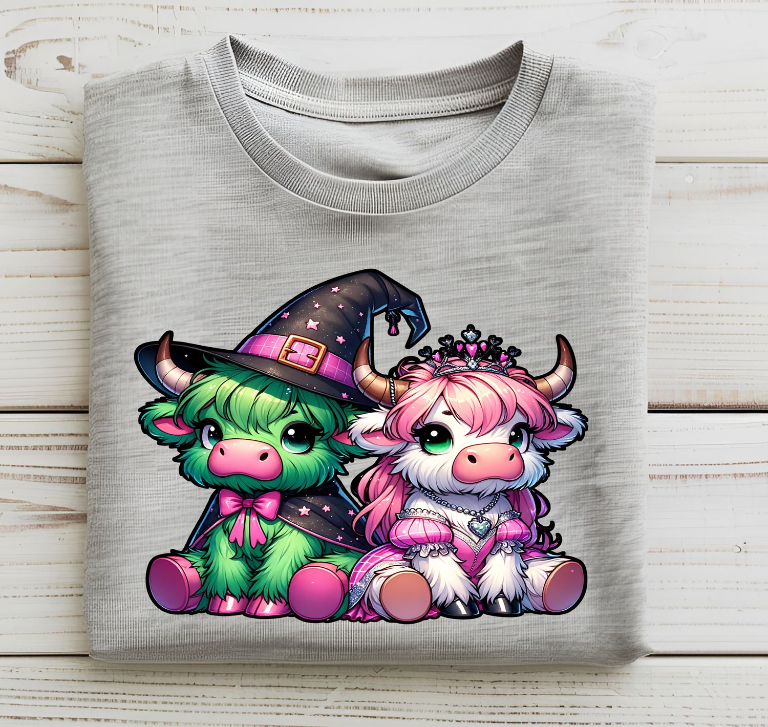 Witchy Cows Green and Pink DTF Print