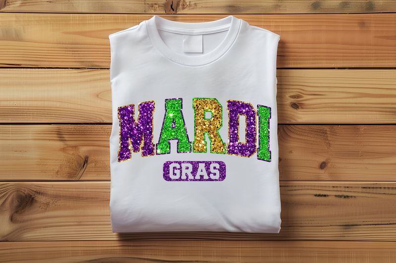 Mardi Gras Varsity Glitter DTF Print