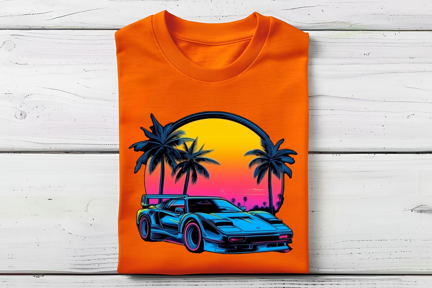 Classic Car Sunset Circle DTF Print