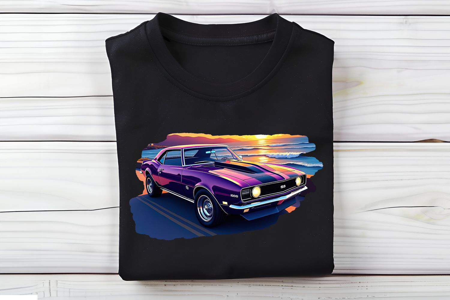 Classic Car Sunset Ocean DTF Print