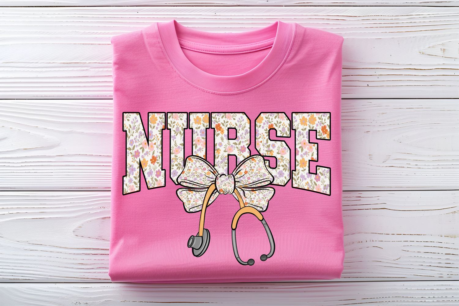 Floral Varsity Nurse Bow DTF Print