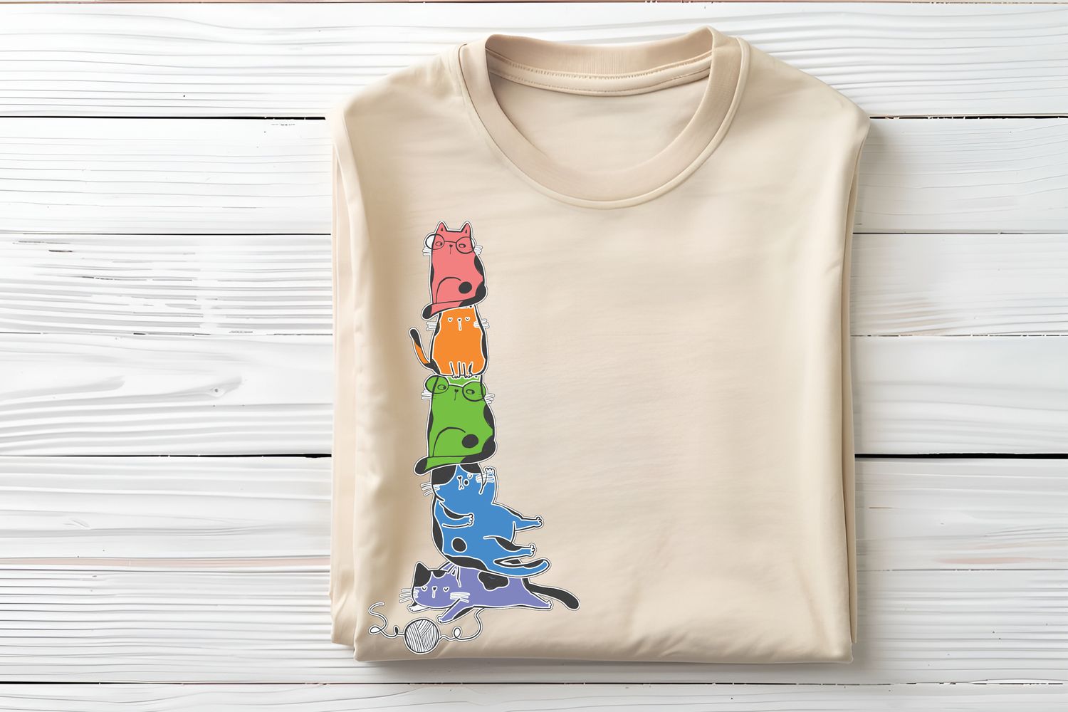 Stacked Rainbow Cats DTF Print