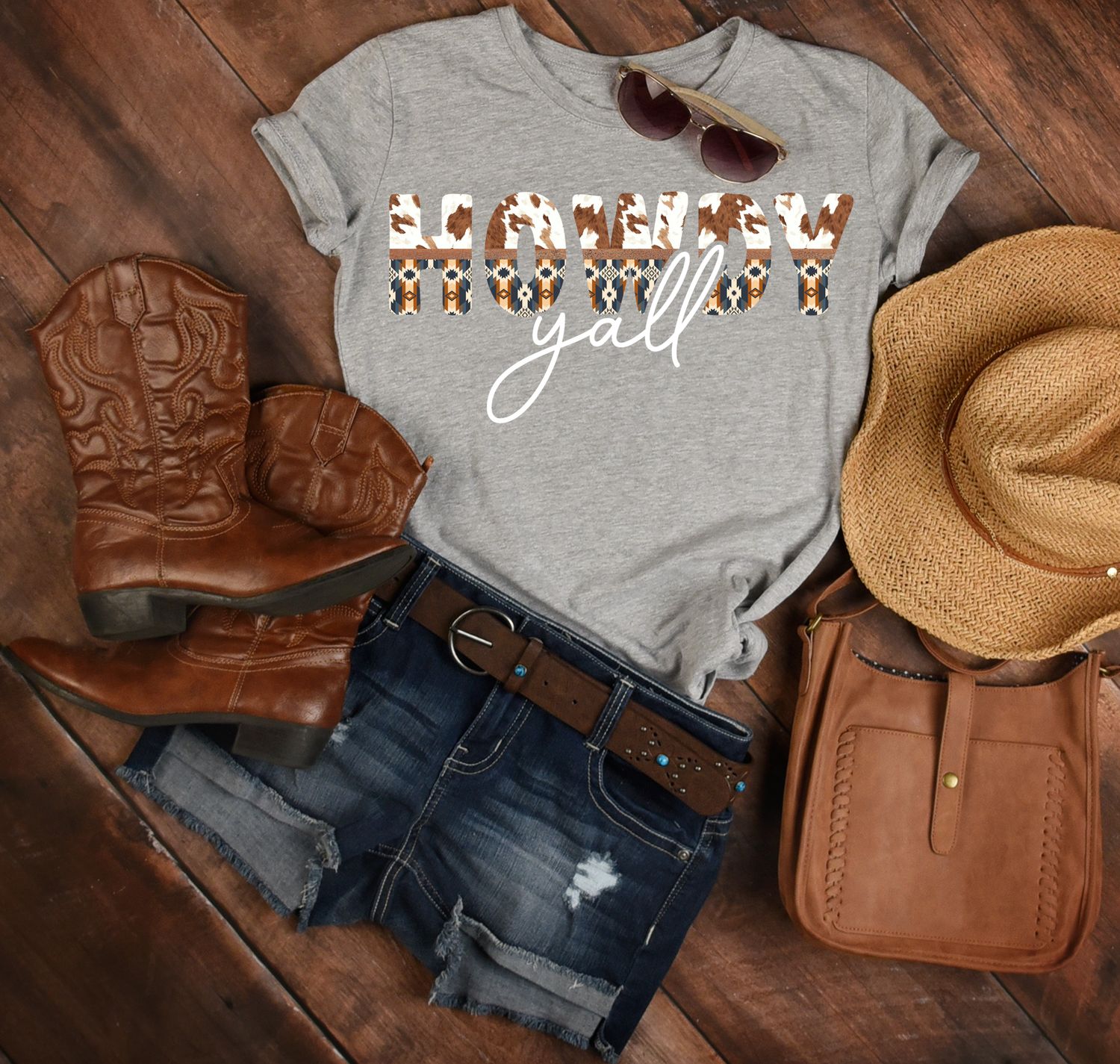 Howdy Y&#39;all Cowhide Western DTF Print