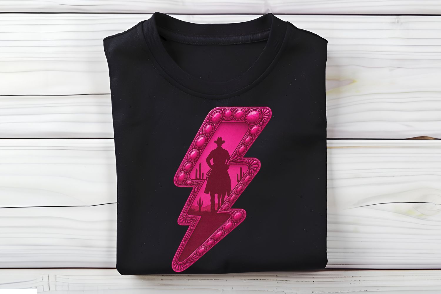 Pink Western Cowboy Lightning Bolt DTF Print