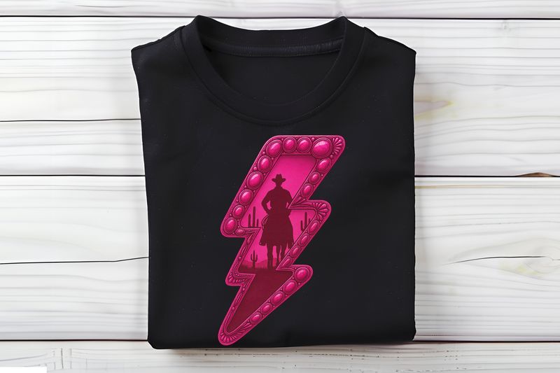 Pink Western Cowboy Lightning Bolt DTF Print