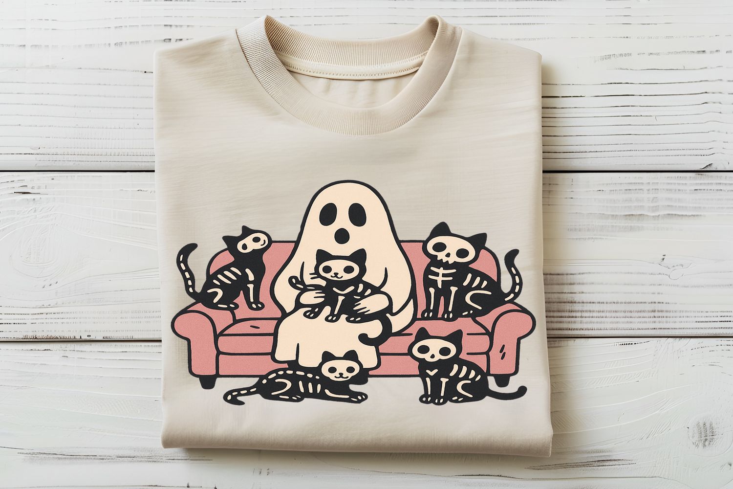 Ghost With Skellie Cats Halloween DTF Print