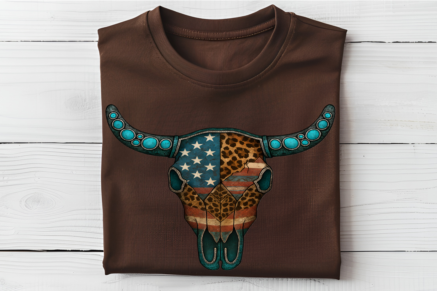Western Patriotic Longhorn Skull DTF Print