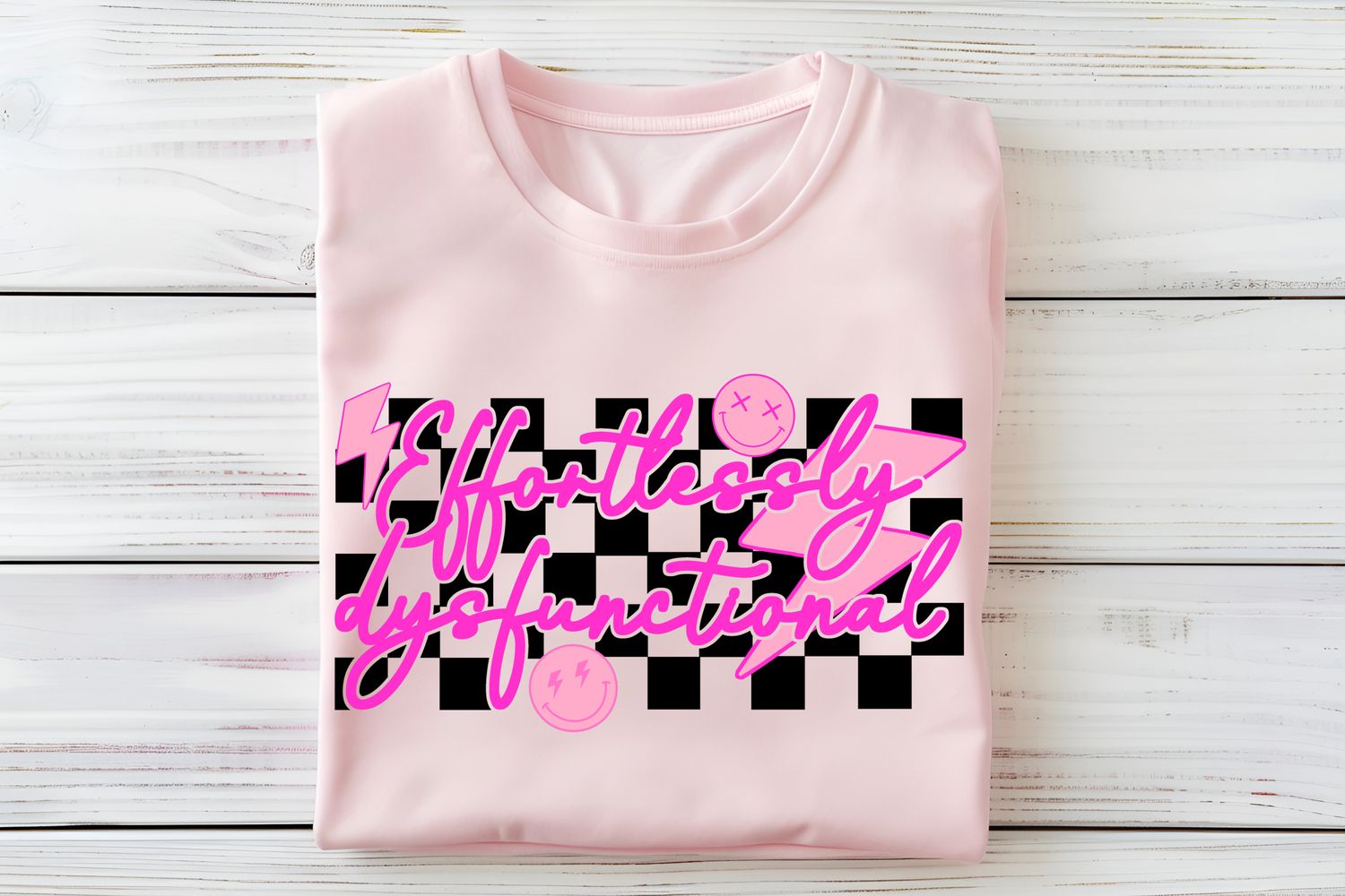 Effortlessly Dysfunctional Checkered Smiley DTF Print
