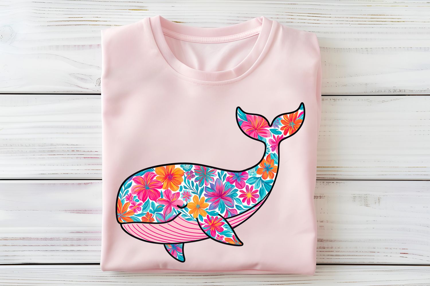 Floral Whale DTF Print