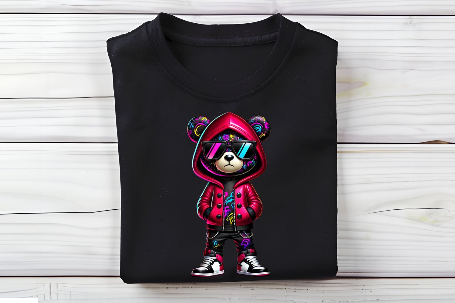 Graffiti Hoodie Bear DTF Print