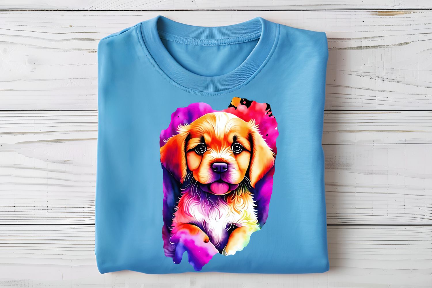 Bright Colored Puppy Dog Brushstroke DTF Print