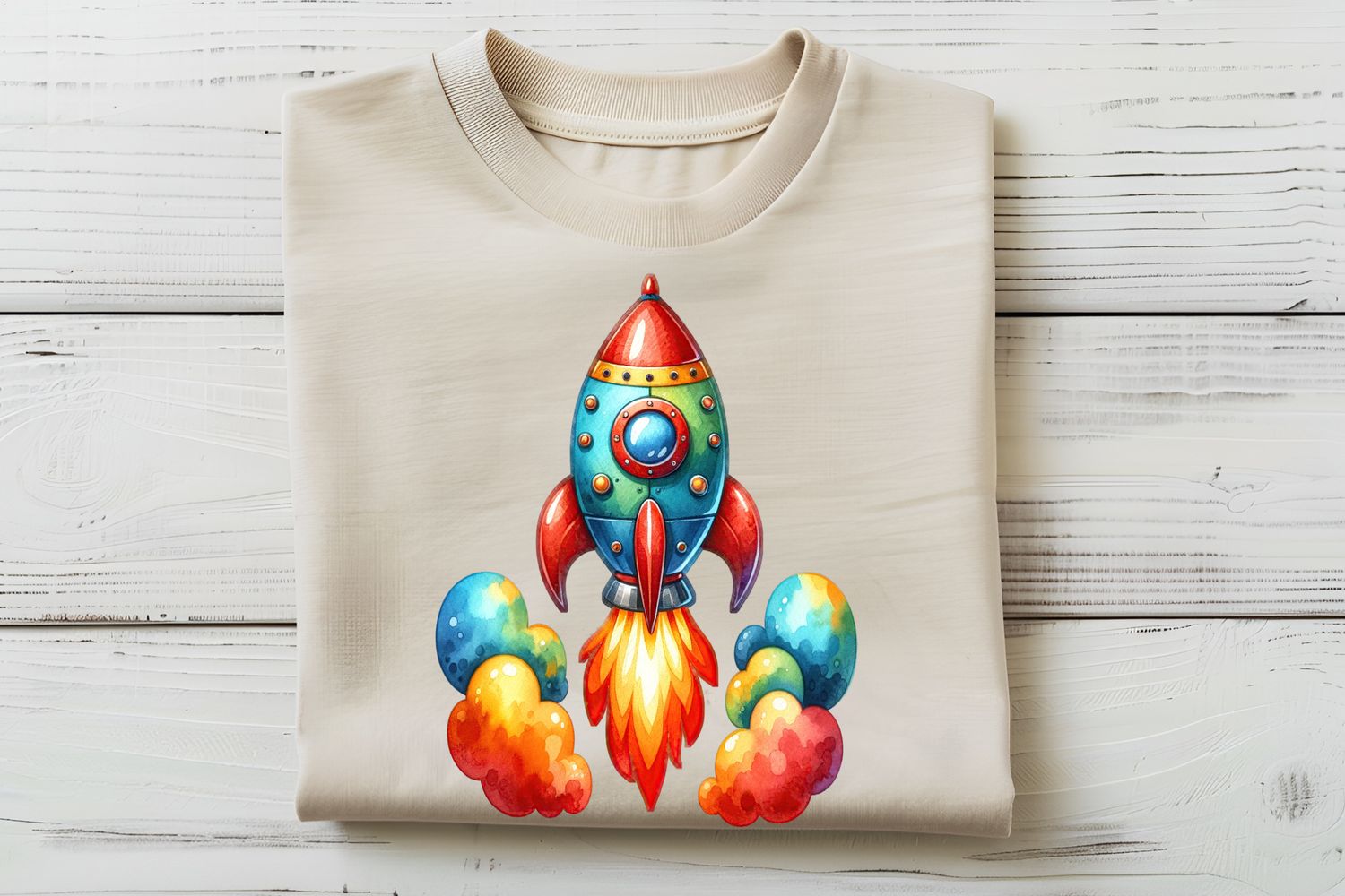 Bright Rocket Ship With Clouds DTF Print