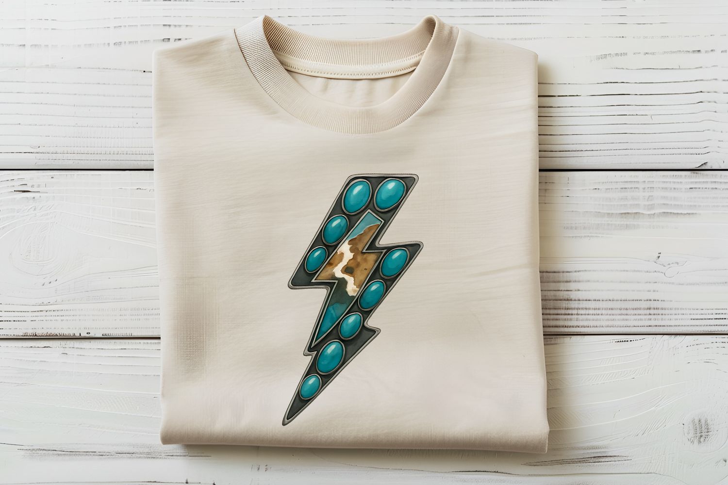 Western Lightning Bolt Turquoise Cowhide DTF Print