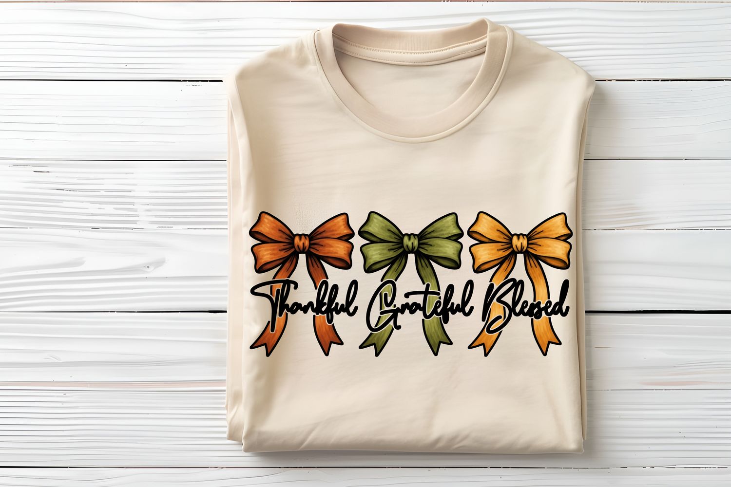 Thankful Grateful Blessed Fall Bows Thanksgiving DTF Print