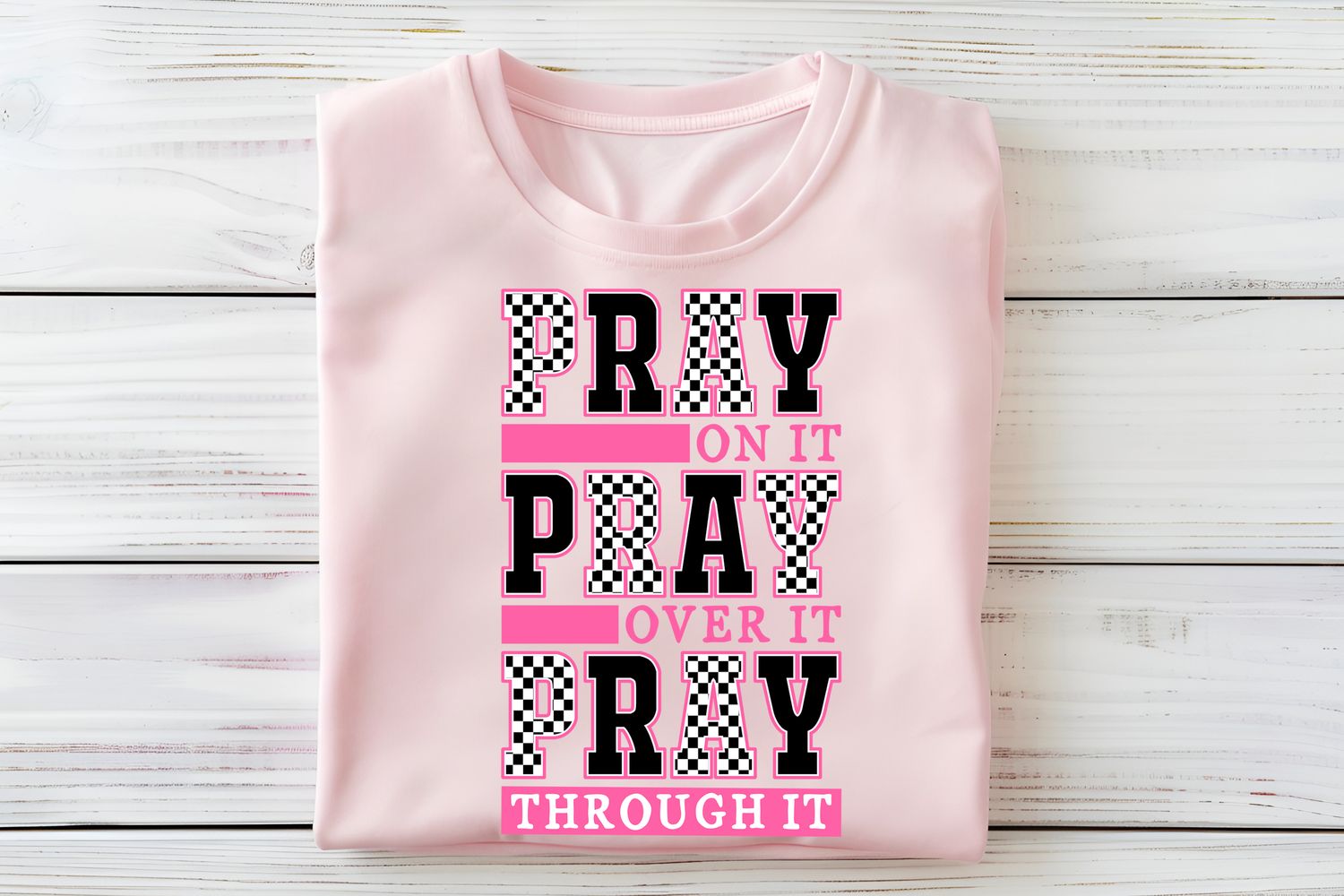 Pray On It Checkered Pink DTF Print