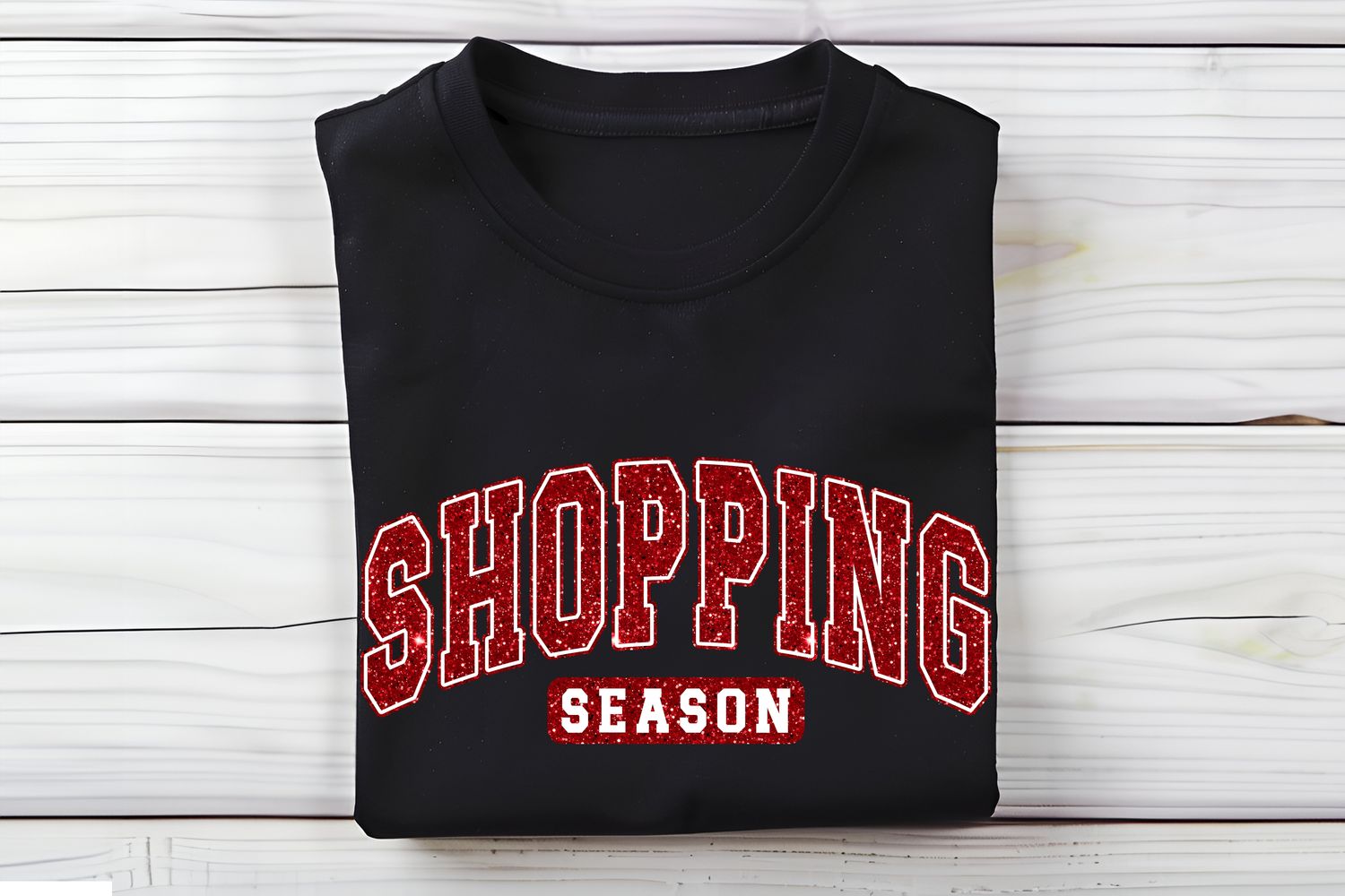 Shopping Season Red Glitter Varsity DTF Print
