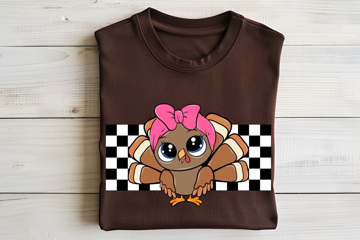 Thanksgiving Turkey Pink Bow Checkered DTF Print