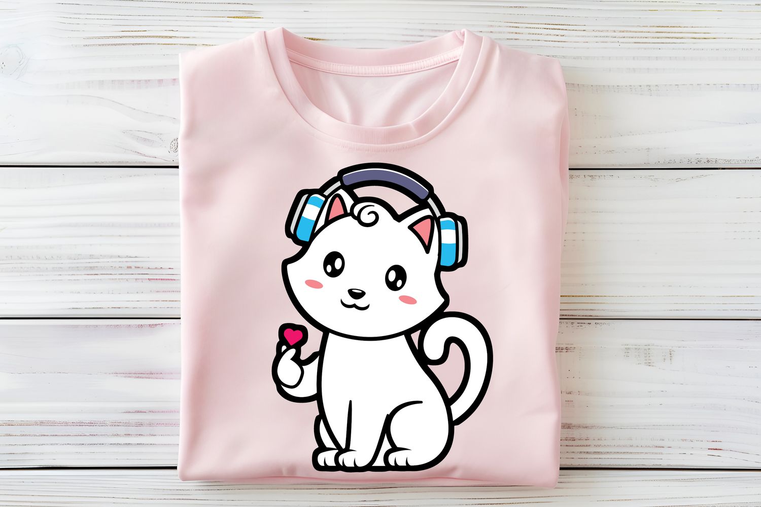 Cat Holding Heart DTF Print