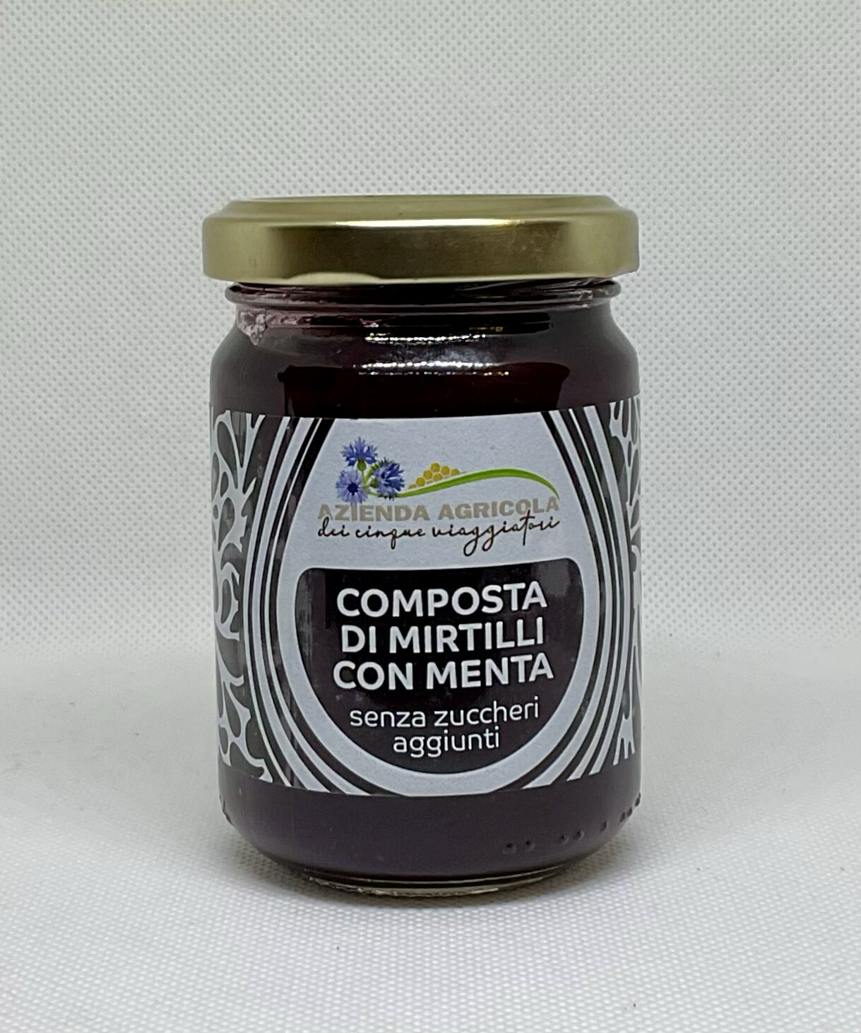 Composta di mirtilli con menta senza zuccheri aggiunti. 150 gr