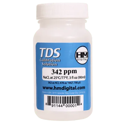 HM Digital C342 TDS and EC Calibration Solution, 342 ppm (NaCl), 90 ml Volume, Transparent/Blue