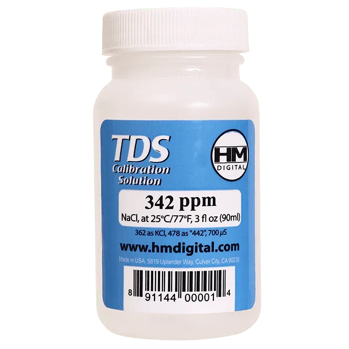 HM Digital C342 TDS and EC Calibration Solution, 342 ppm (NaCl), 90 ml Volume, Transparent/Blue