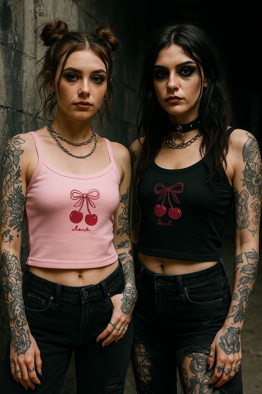 Cherry embroidered micro-rib tank top