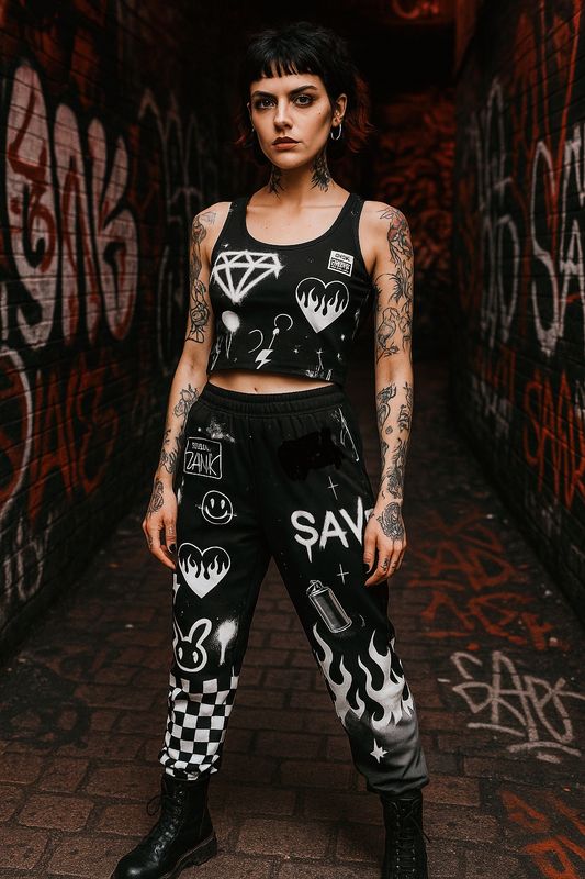 Graffiti all over print Crop Top