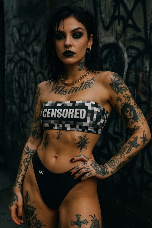 Censored bandeau bikini