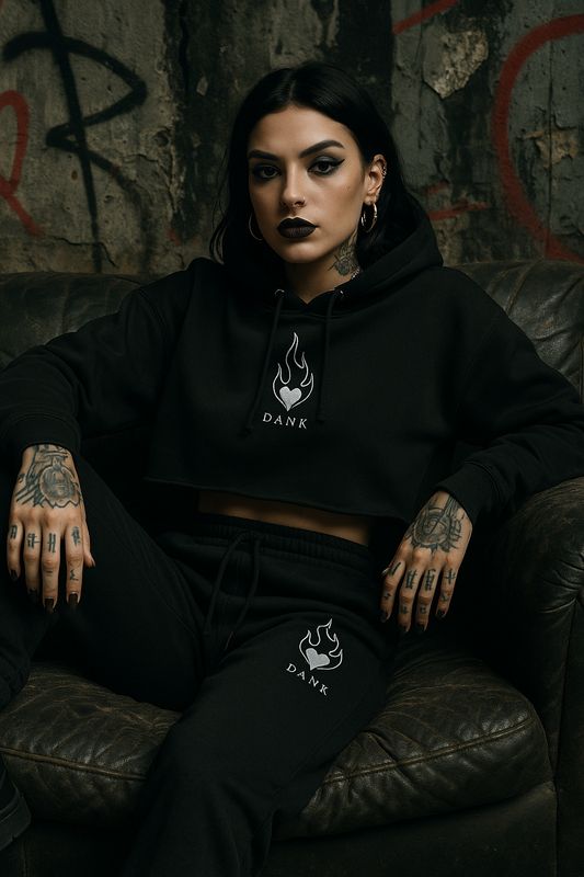 Minimalist heart embroidered Crop Hoodie 