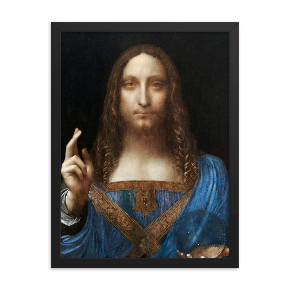 Leonardo da Vinci&#39;s Salvator Mundi famous painting. Framed poster