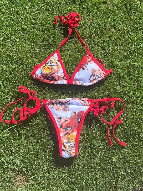 Floral Print Triangle Tie Side Bikini