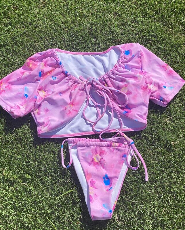 Floral Random Print Drawstring Bikini