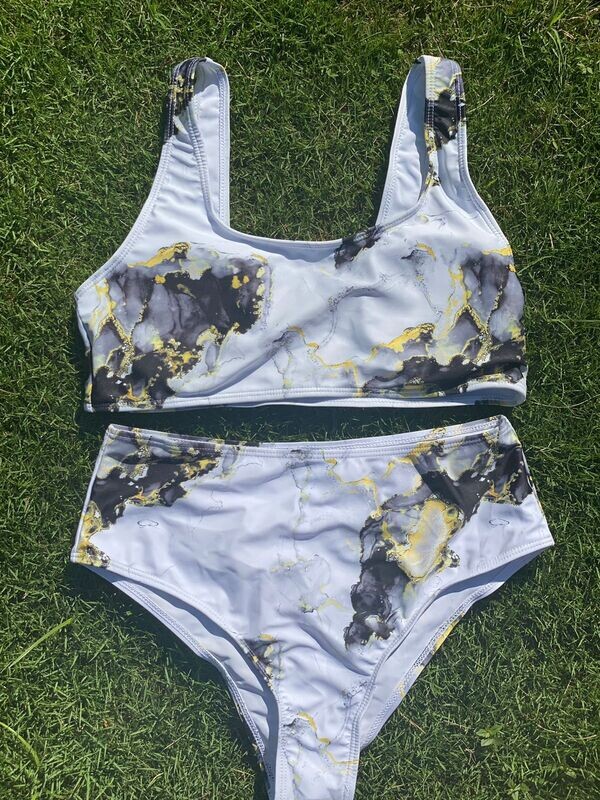 Abstract Fluid Pattern High Waisted Bikini