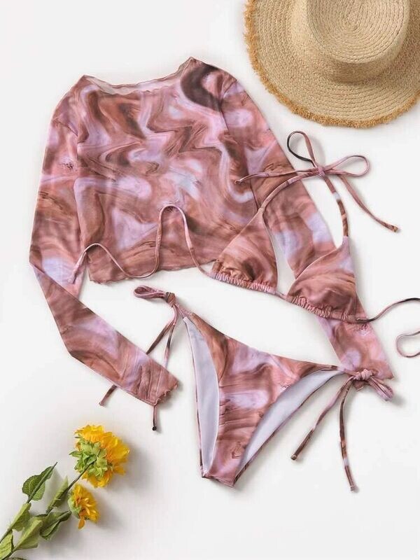Marbled Triangle Bikini Swimsuit Cover-up Top