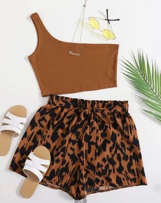 Brown Cheetah Print Shorts Set