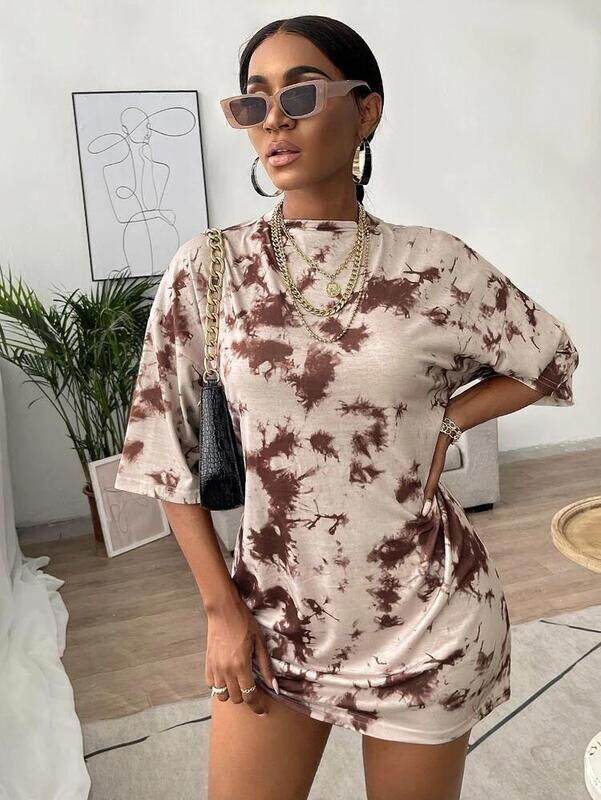 Drop Shoulder Tie Dye Tee Dress