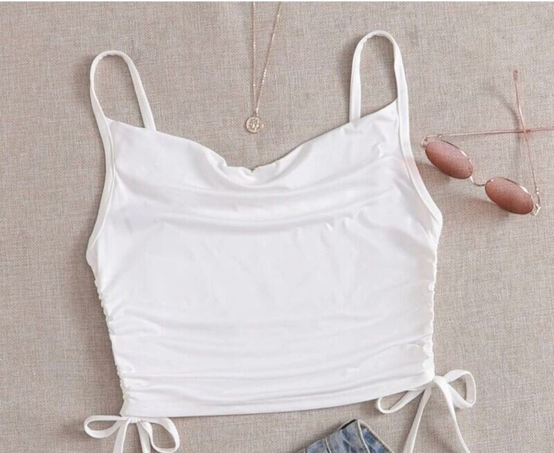 White Drawstring Spaghetti Strap Top