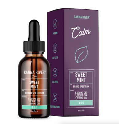 Canna River – Calm Tincture – CBD + CBN + CBG – 7500mg – Sweet Mint – 60ml – Full Spectrum