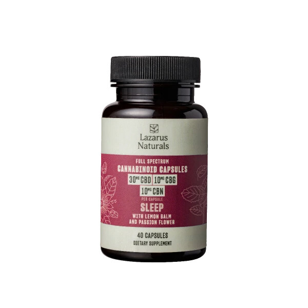 LAZARUS – Sleep Capsule – Full Spectrum – CBD 30 mg + CBN 10 mg + CBG 10mg – 40ct