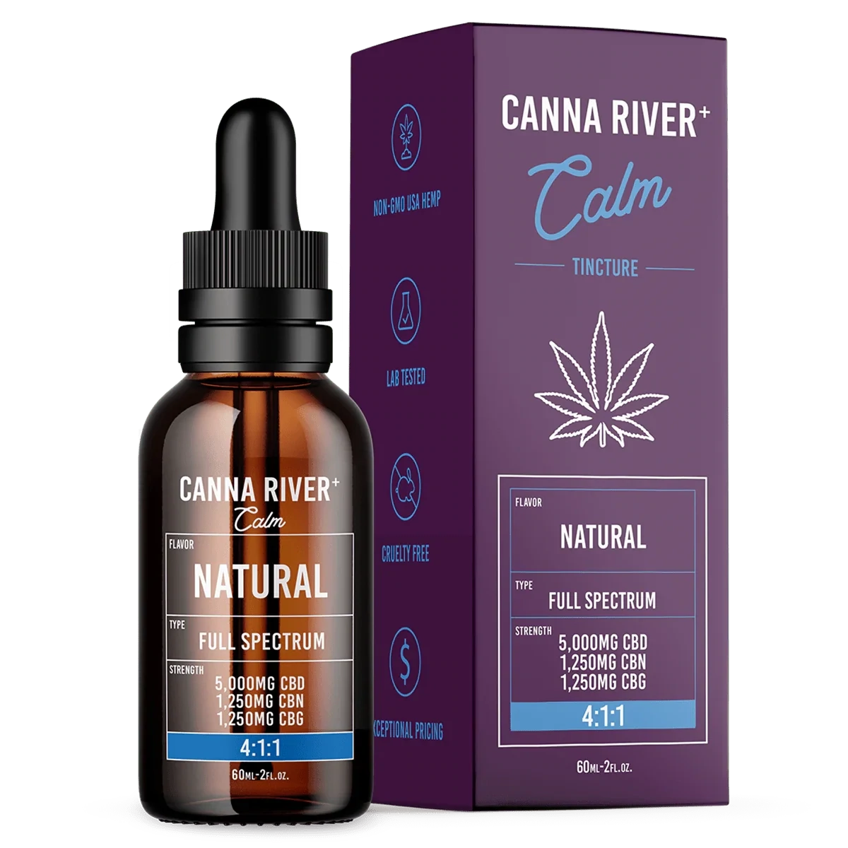 Canna River – Calm Tincture – CBD + CBN + CBG – 7500mg – Natural – 60ml – Full Spectrum
