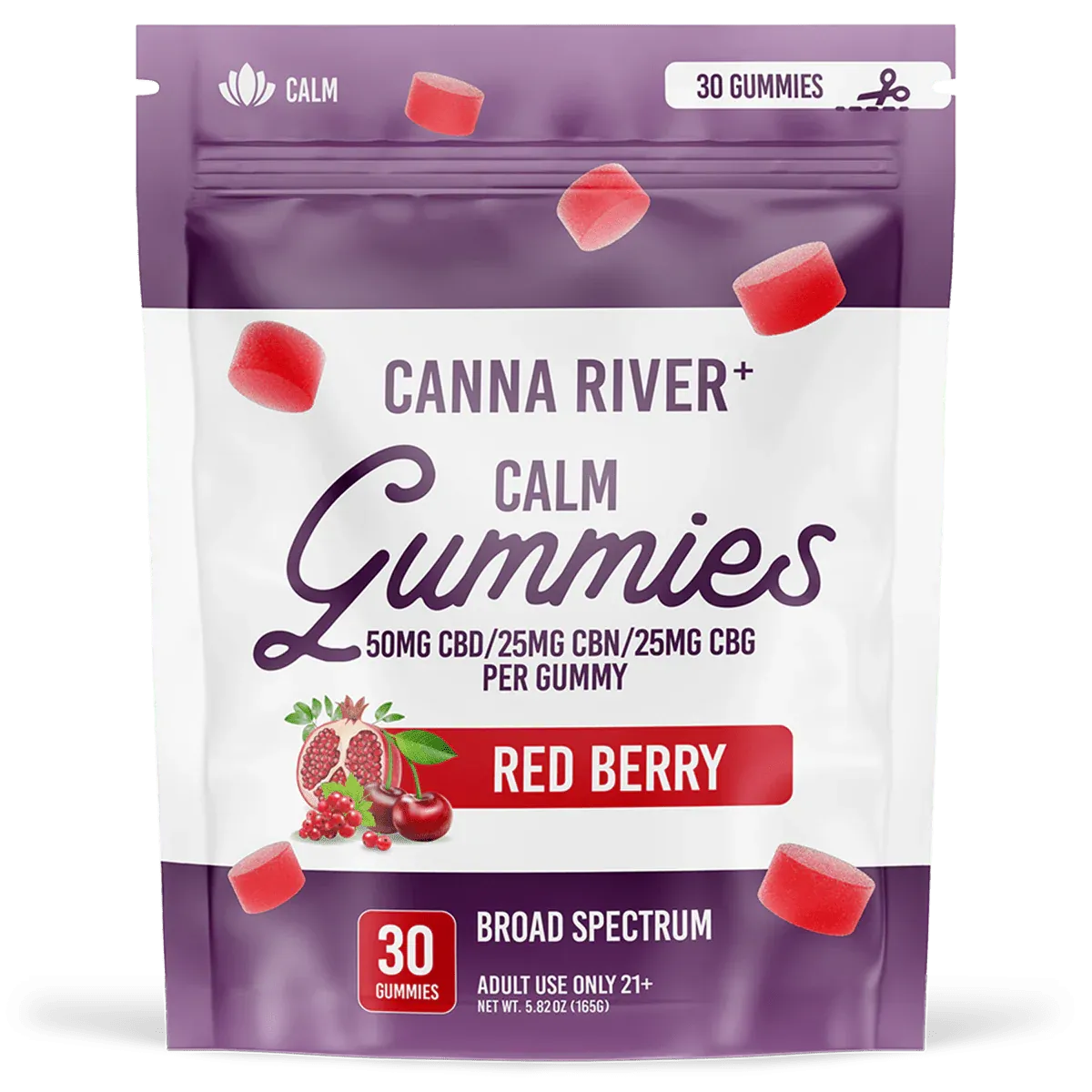 Canna River – Calm Gummies – (CBD 50mg + CBN 25mg + CBG 25mg) – Red Berry