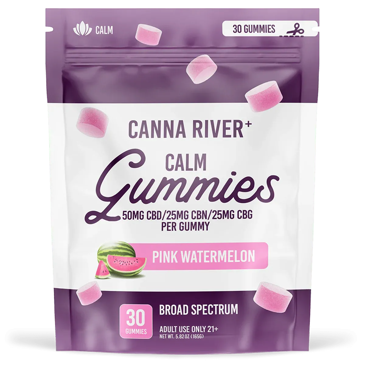 Canna River – Calm Gummies – (CBD 50mg + CBN 25mg + CBG 25mg) – Pink Watermelon