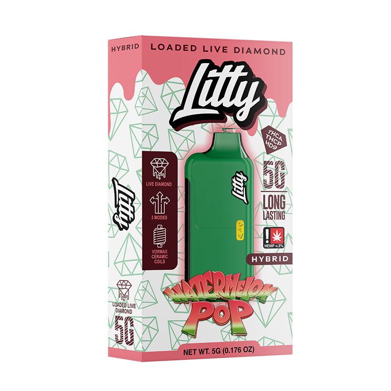 Litty - THCA Live Diamonds - Watermelon Pop - Hybrid - 5g - Disposable Litty - THCA Live Diamonds - Watermelon Pop - Hybrid - 5g - Disposable